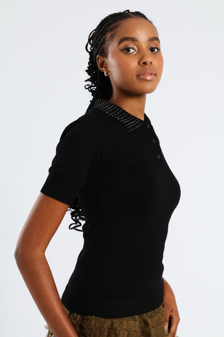 Embellished Collar Golfer - Black