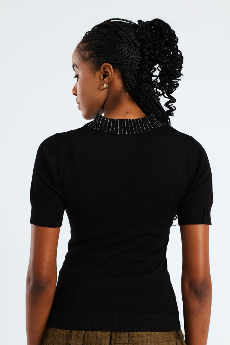 Embellished Collar Golfer - Black