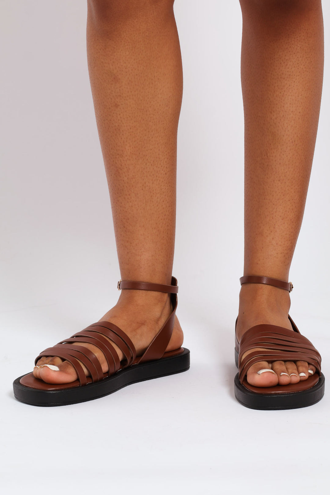 Buckle Detail Multi Strap Sandal - Chocolate