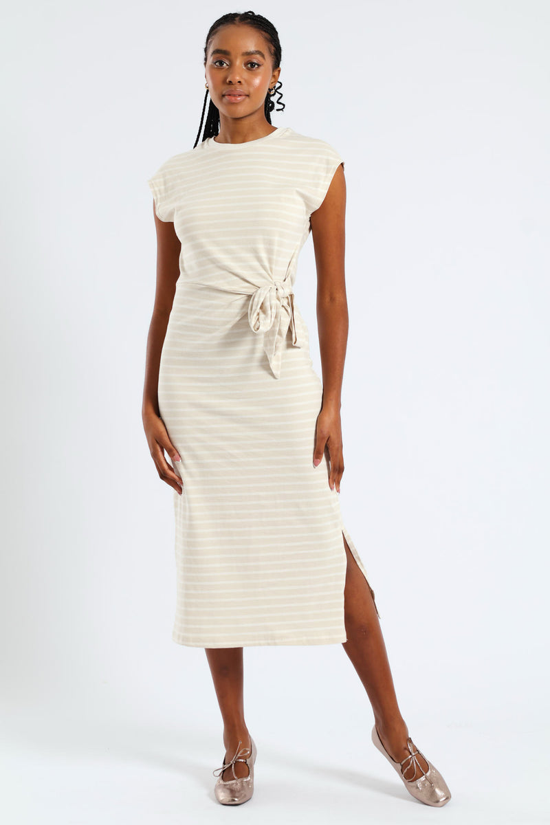 knee length dresses for ladies Front Knot Slit Midi Dress Medium(8-10)
