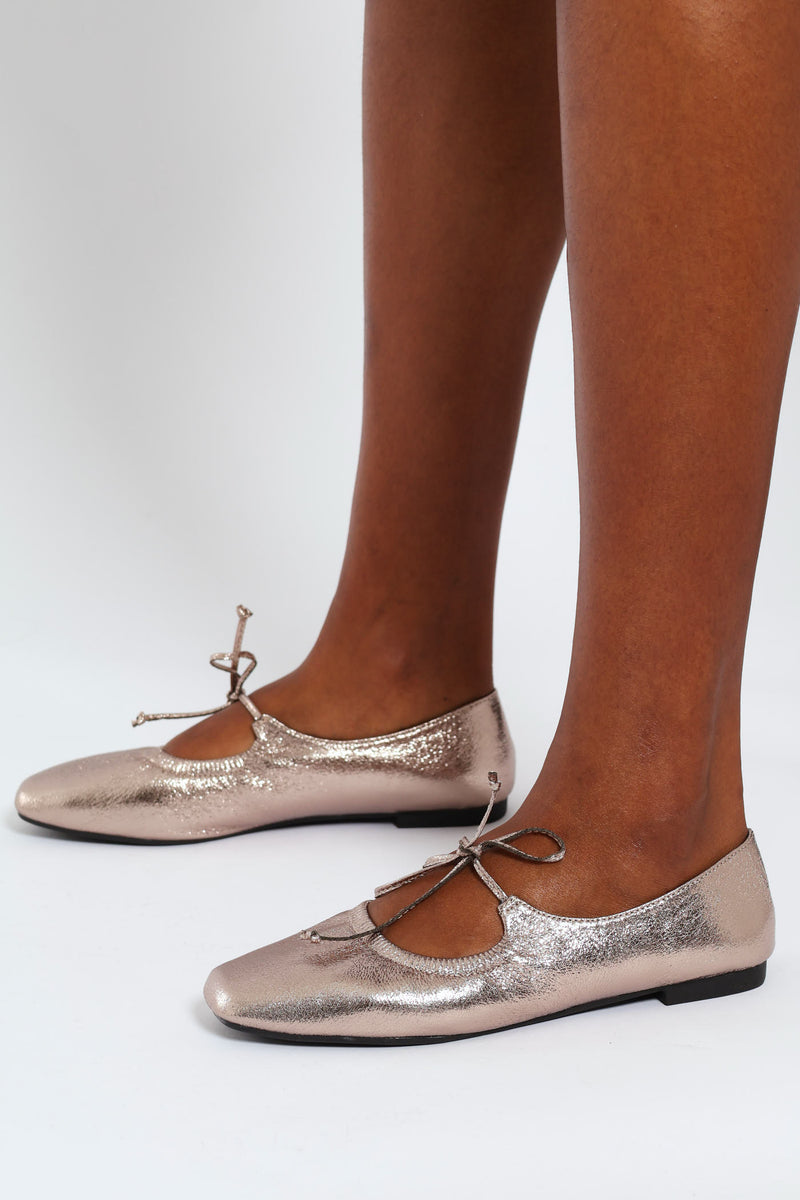 Crushed Metallic Ballet Pump - Pewter