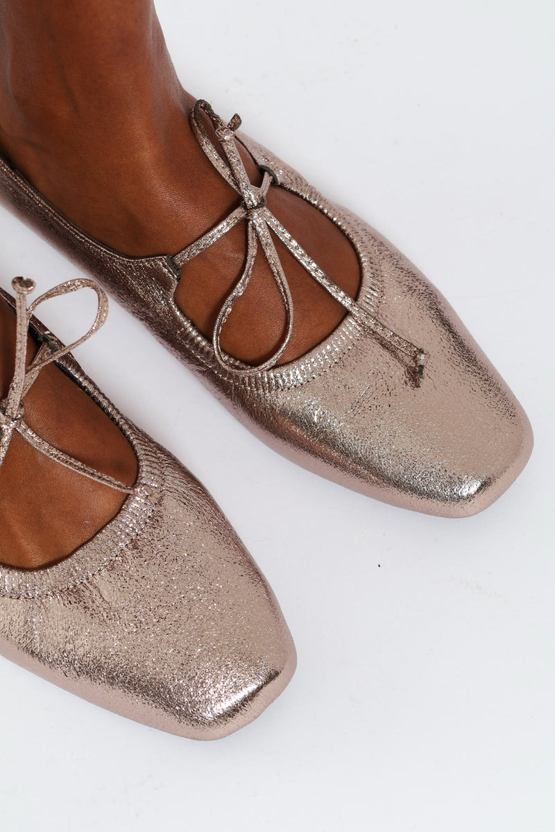 Crushed Metallic Ballet Pump - Pewter