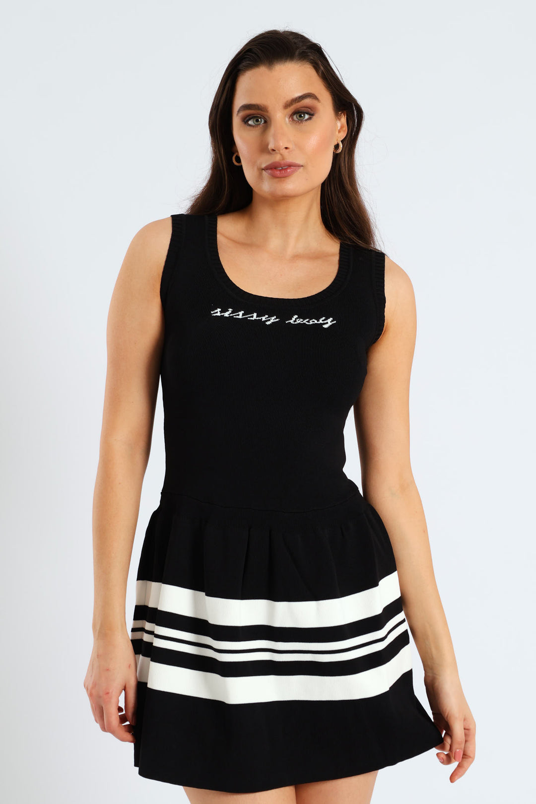 Dream Girl Dropped Waist Mini Dress - Black/White