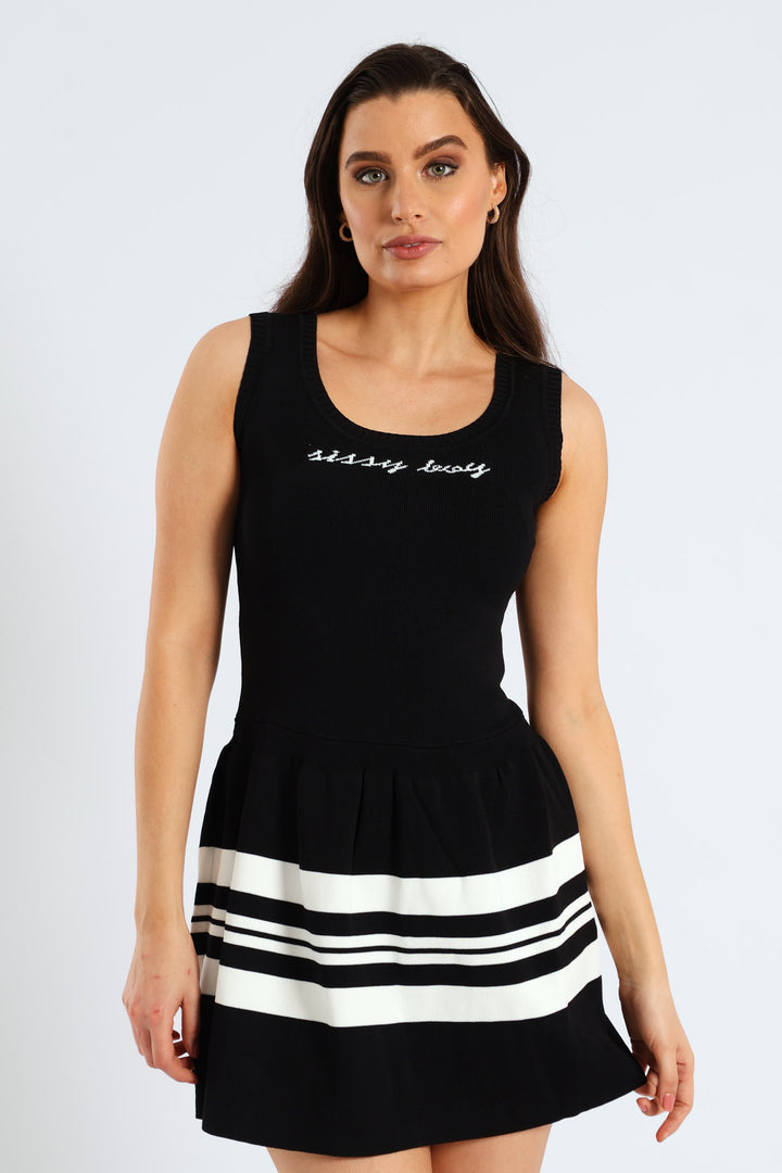 Dream Girl Dropped Waist Mini Dress - Black/White