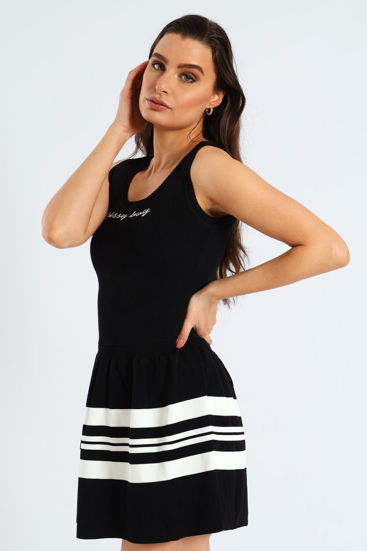 Dream Girl Dropped Waist Mini Dress - Black/White