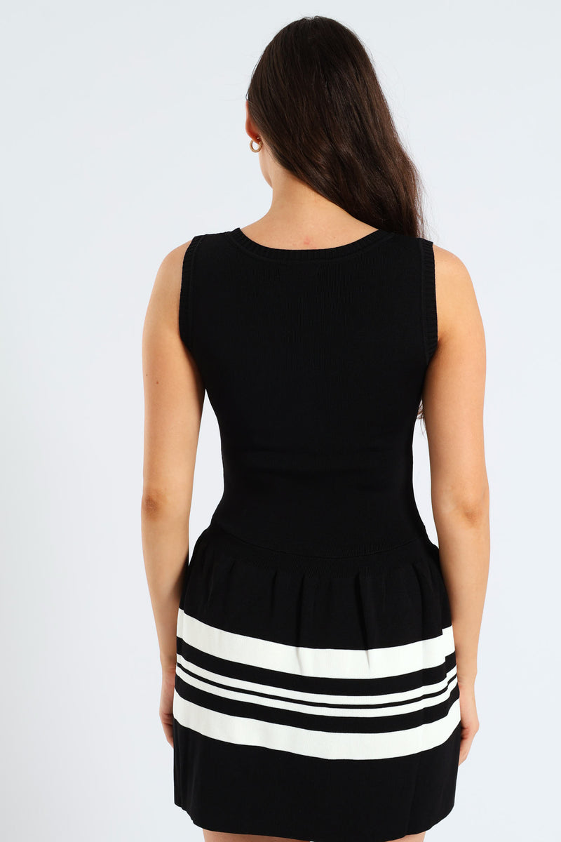 Dream Girl Dropped Waist Mini Dress - Black/White