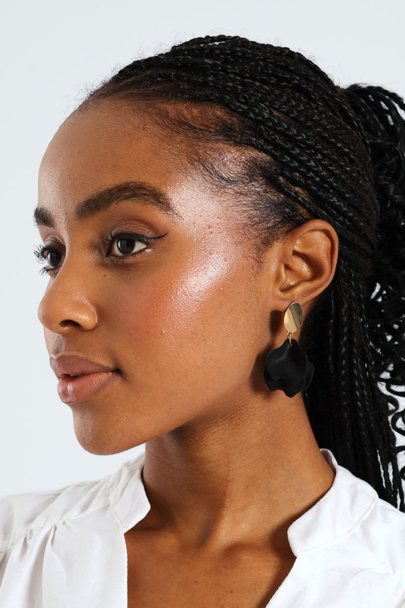 Petal Stud Drop Earrings - Black
