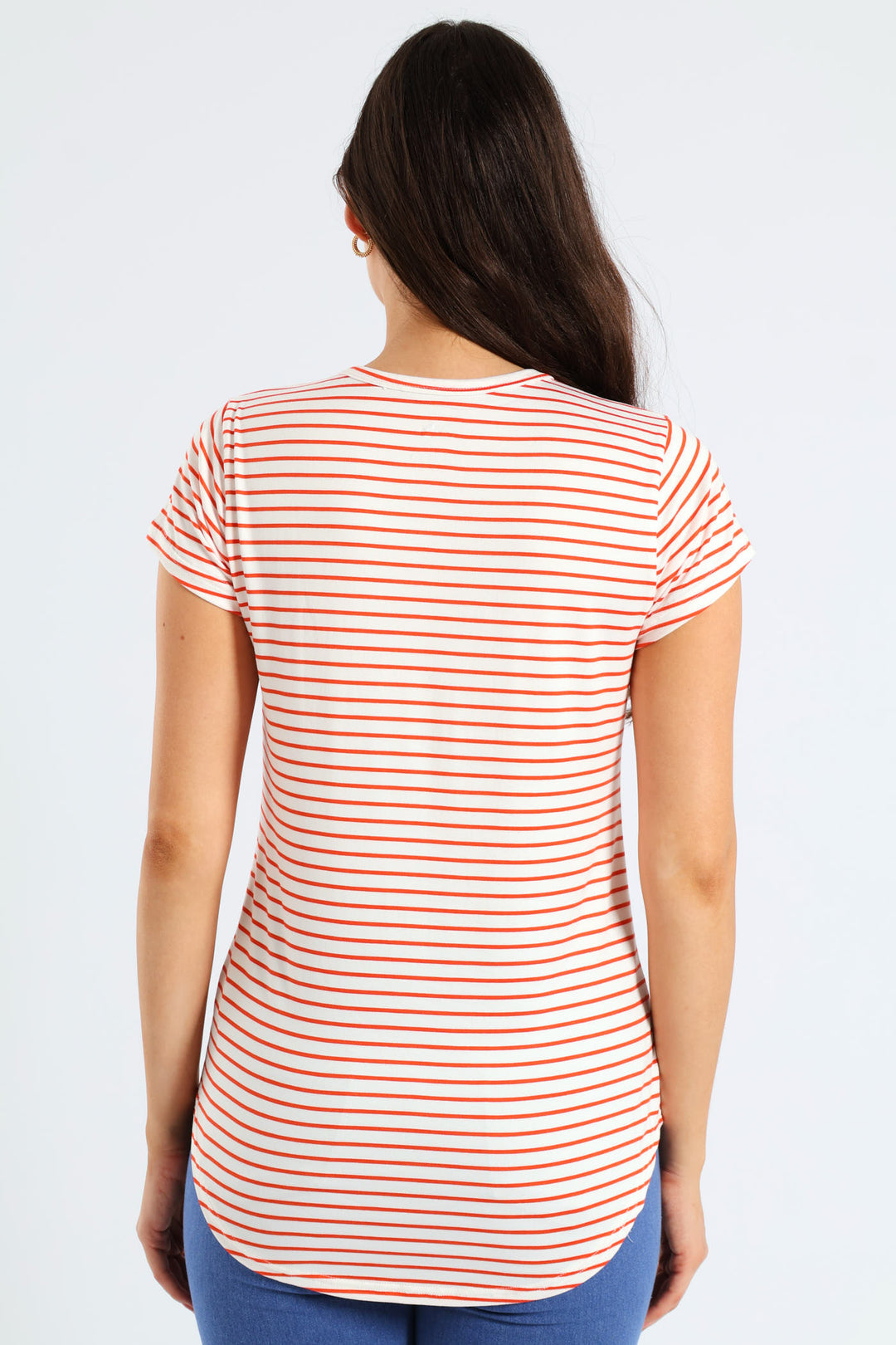 Skinny Stripe Pocket Tee - White/Orange