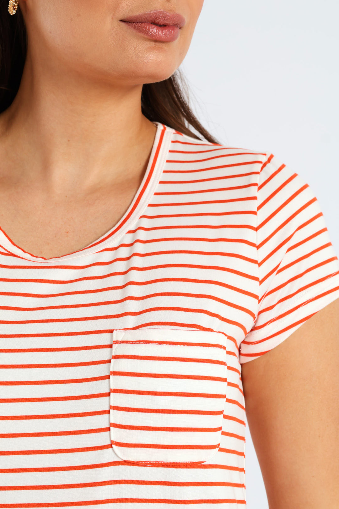 Skinny Stripe Pocket Tee - White/Orange