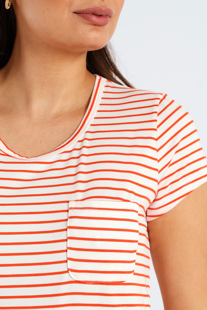 Skinny Stripe Pocket Tee - White/Orange