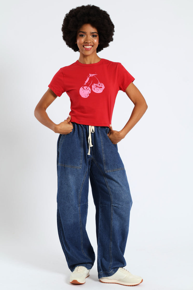Double Cherry Baby Tee - Red