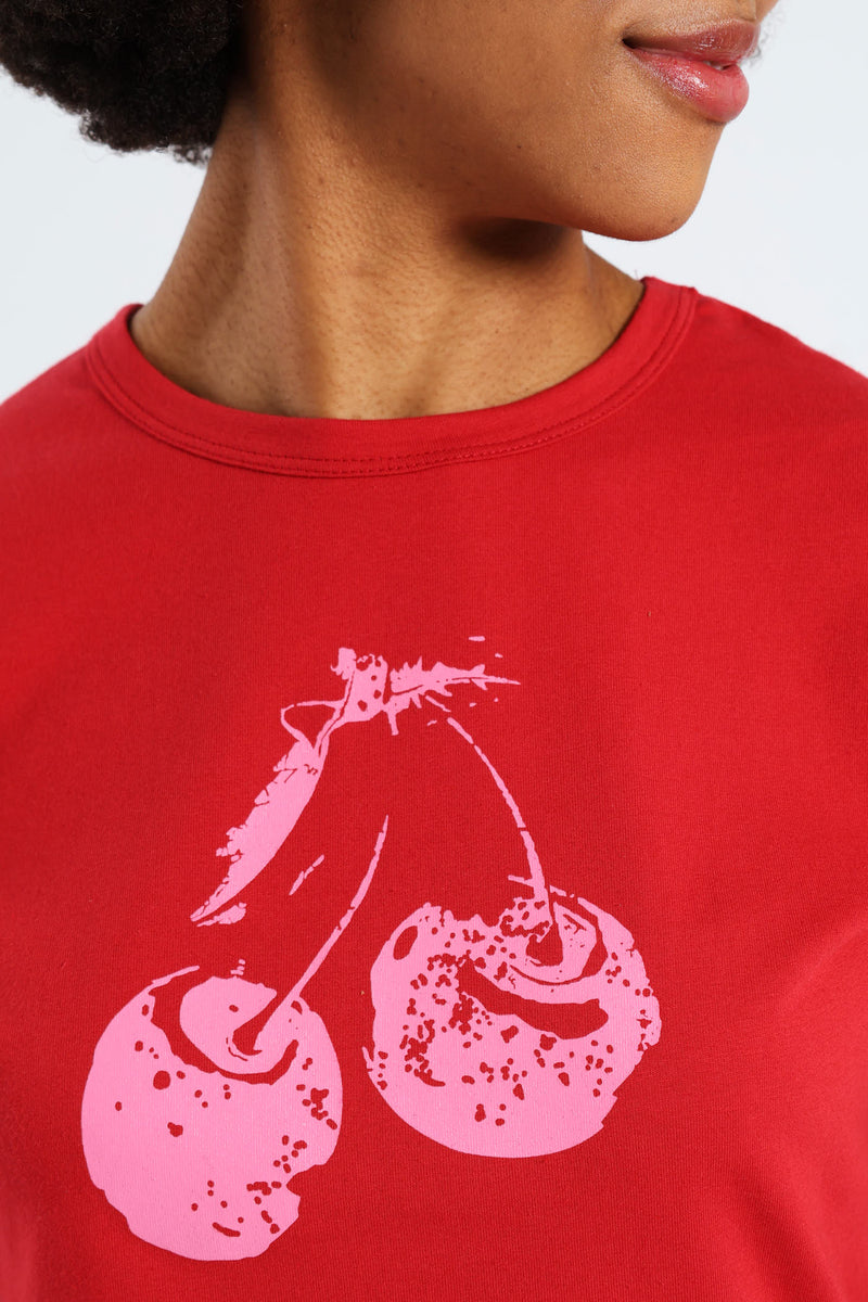 Double Cherry Baby Tee - Red