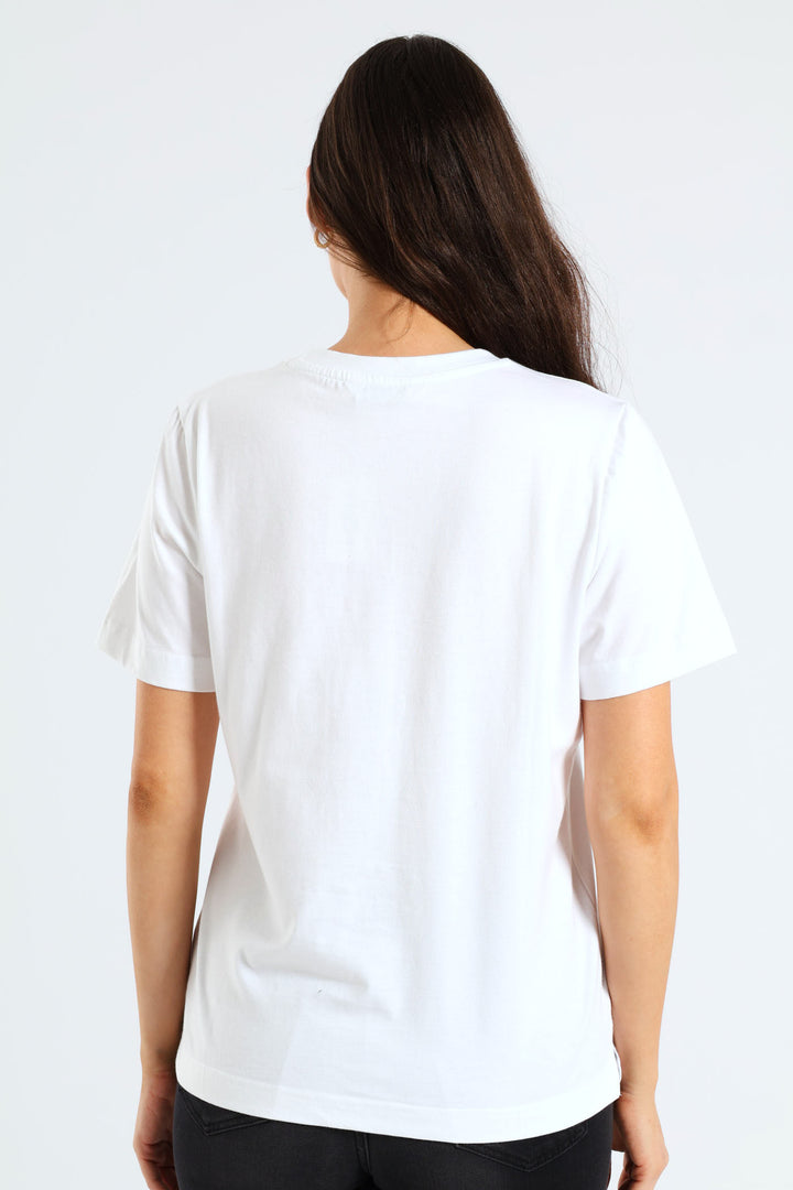 Hair Bow Lady Potrait Rib Neck Boxy Tee - White