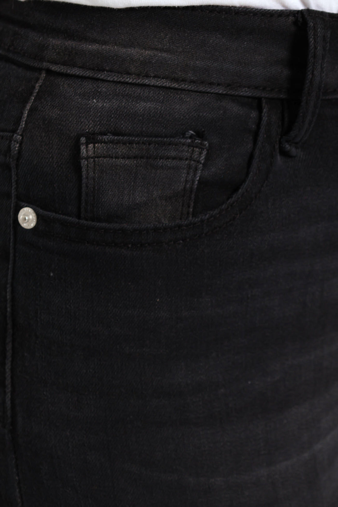 Split Hem Skinny Supersoft Denim Capri Shorts - Black