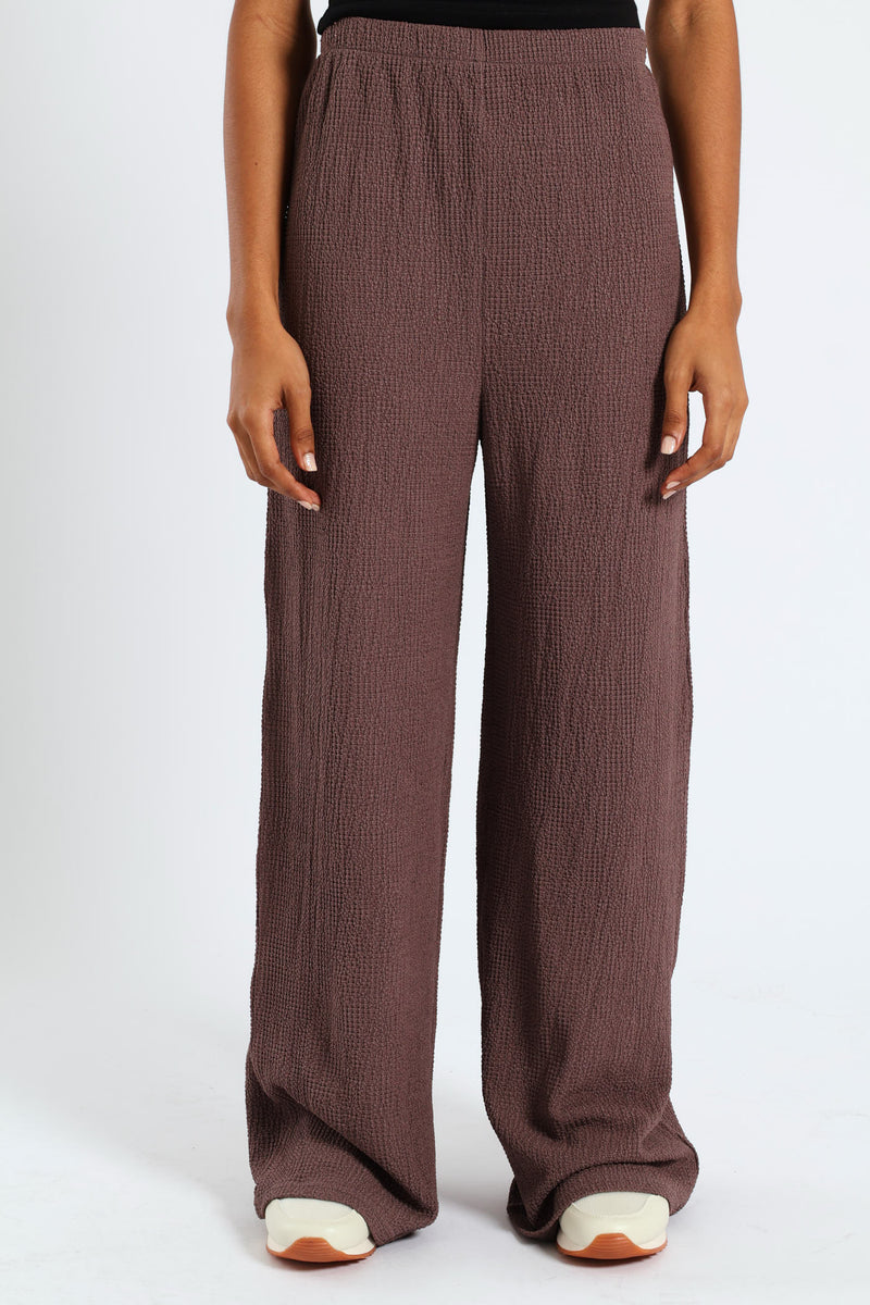 Crinkle Knit Wide Leg Pants - Taupe