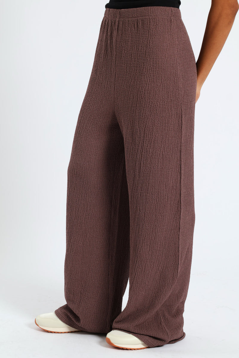 Crinkle Knit Wide Leg Pants - Taupe