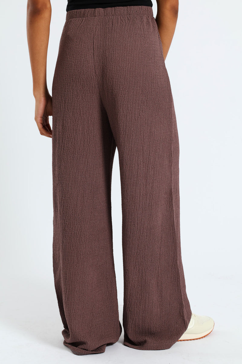 Crinkle Knit Wide Leg Pants - Taupe