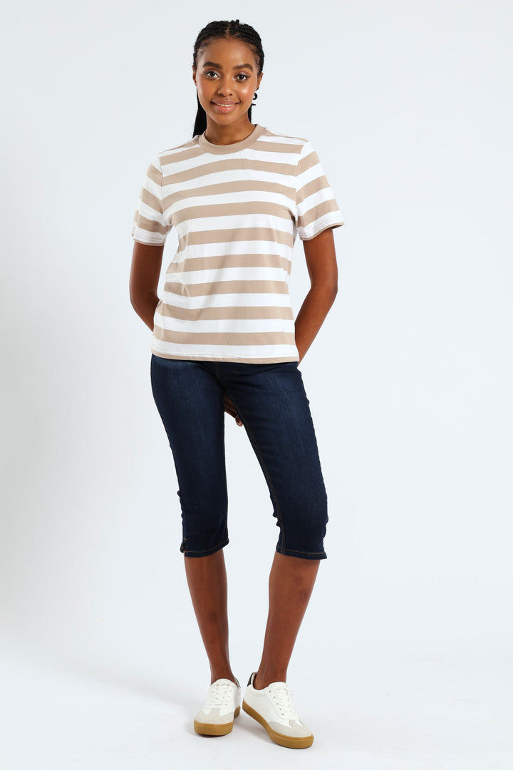 Split Hem Skinny Supersoft Denim Capri Shorts - Ink