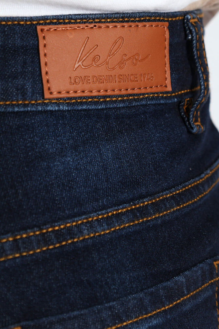 Split Hem Skinny Supersoft Denim Capri Shorts - Ink