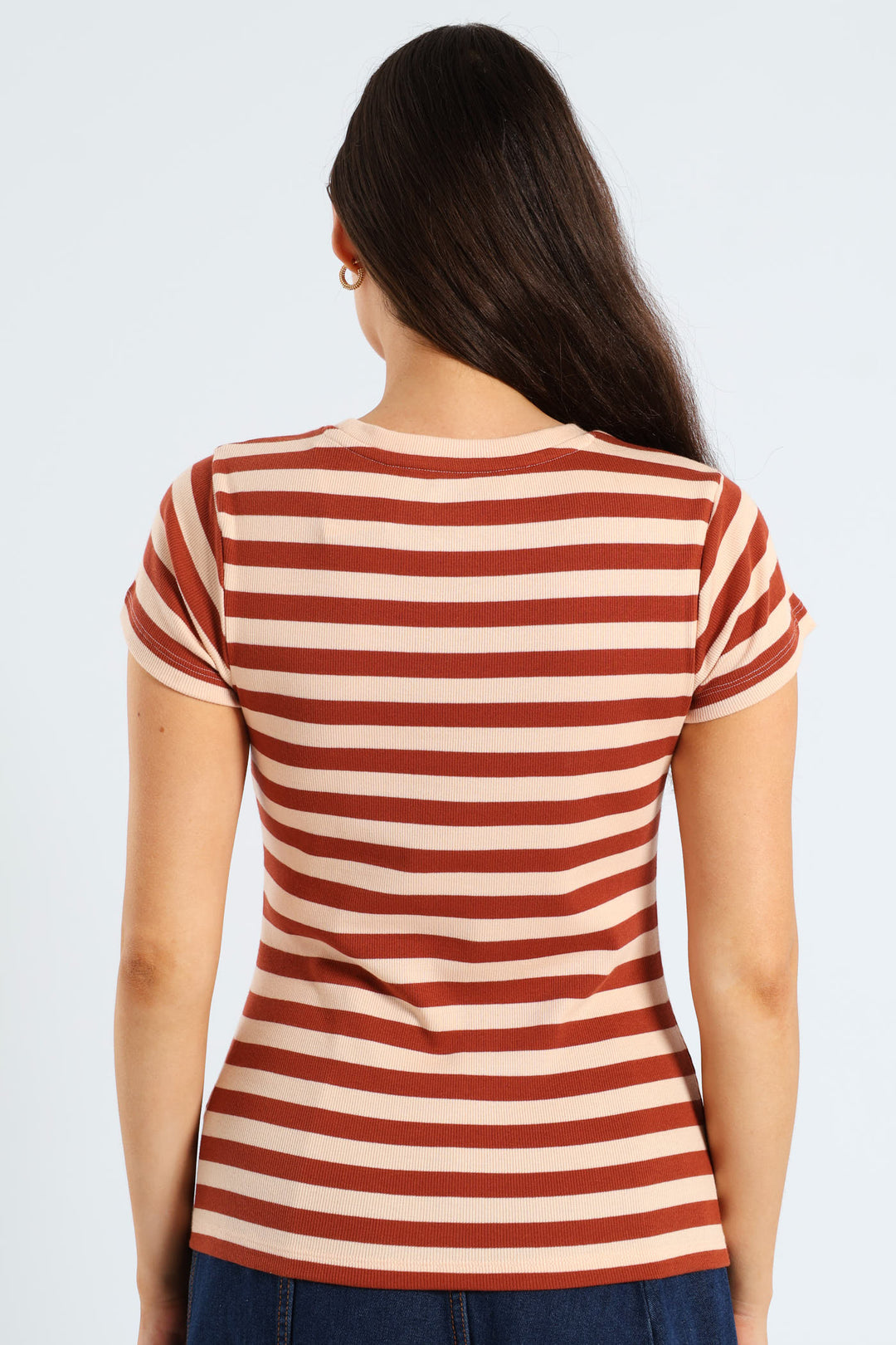 Rib Fitted Stripe Tee - Cinnamon