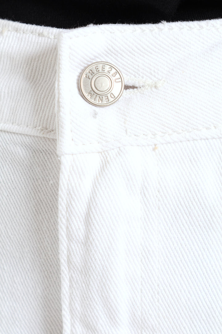 Bubble Hem Denim Skirt - White