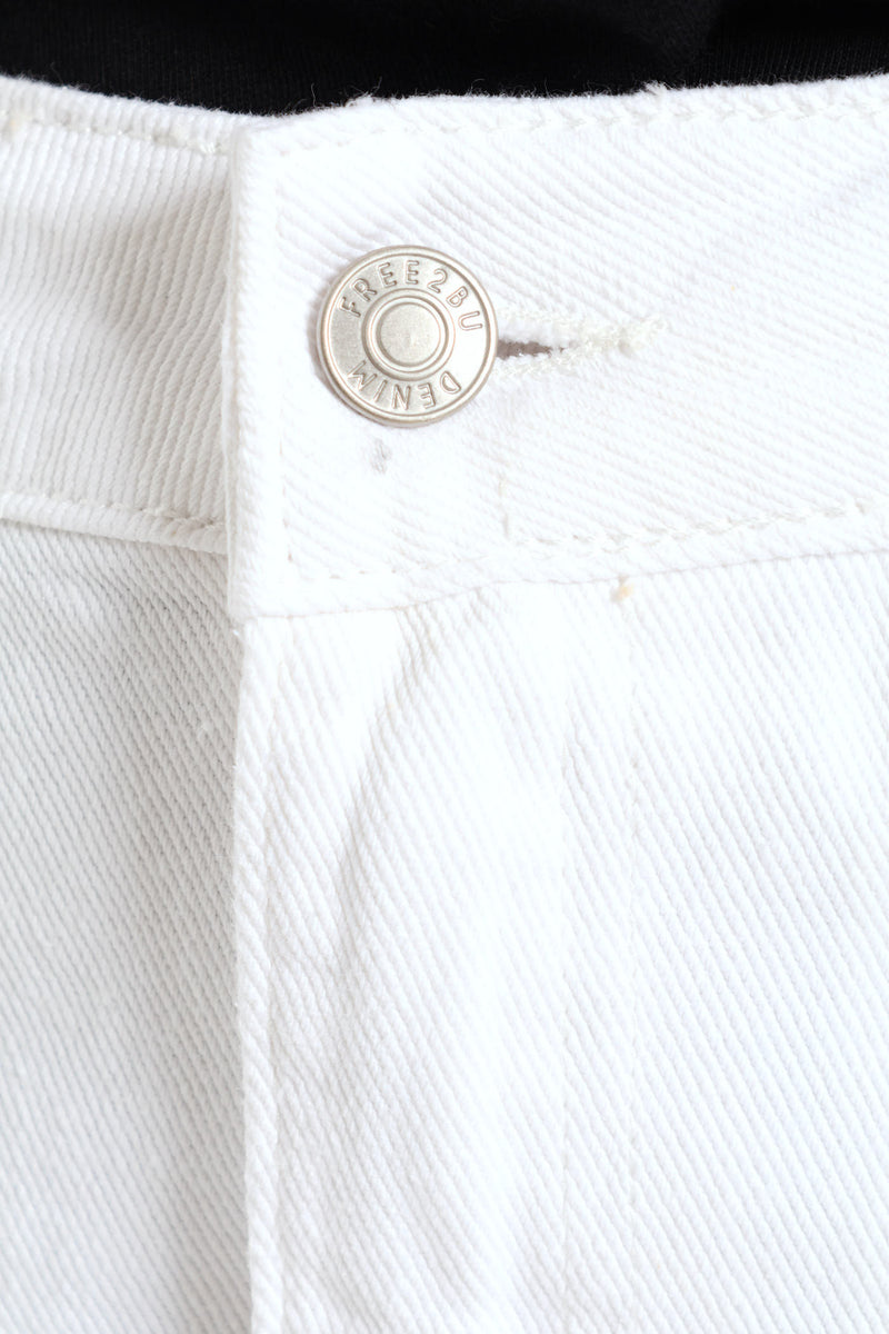 Bubble Hem Denim Skirt - White