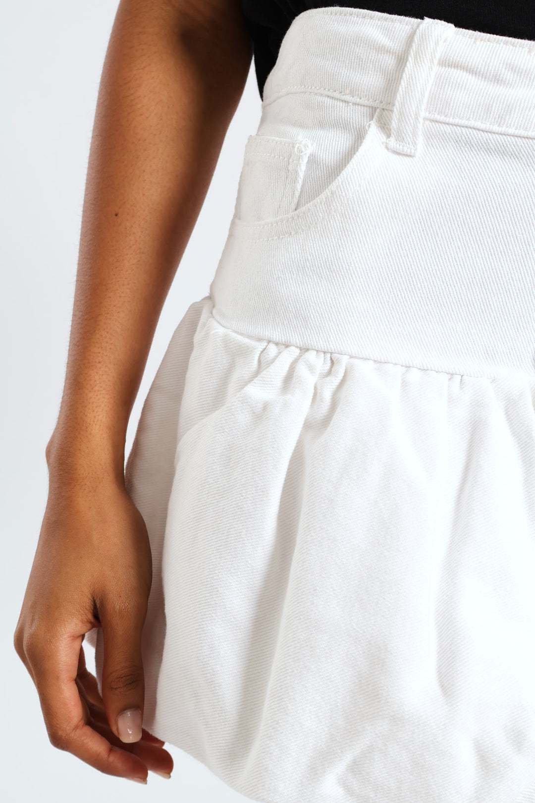 Bubble Hem Denim Skirt - White