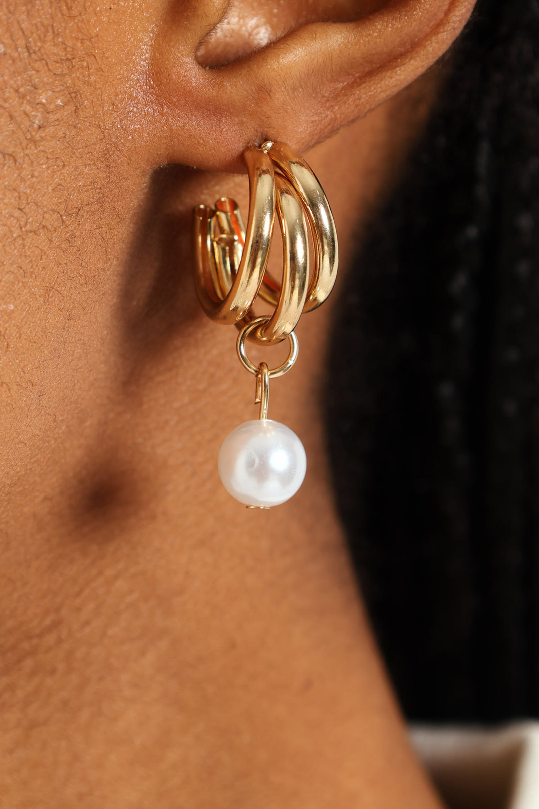 2 Pack Pearl Bead Drop & Multi Hoop Earrings - Gold