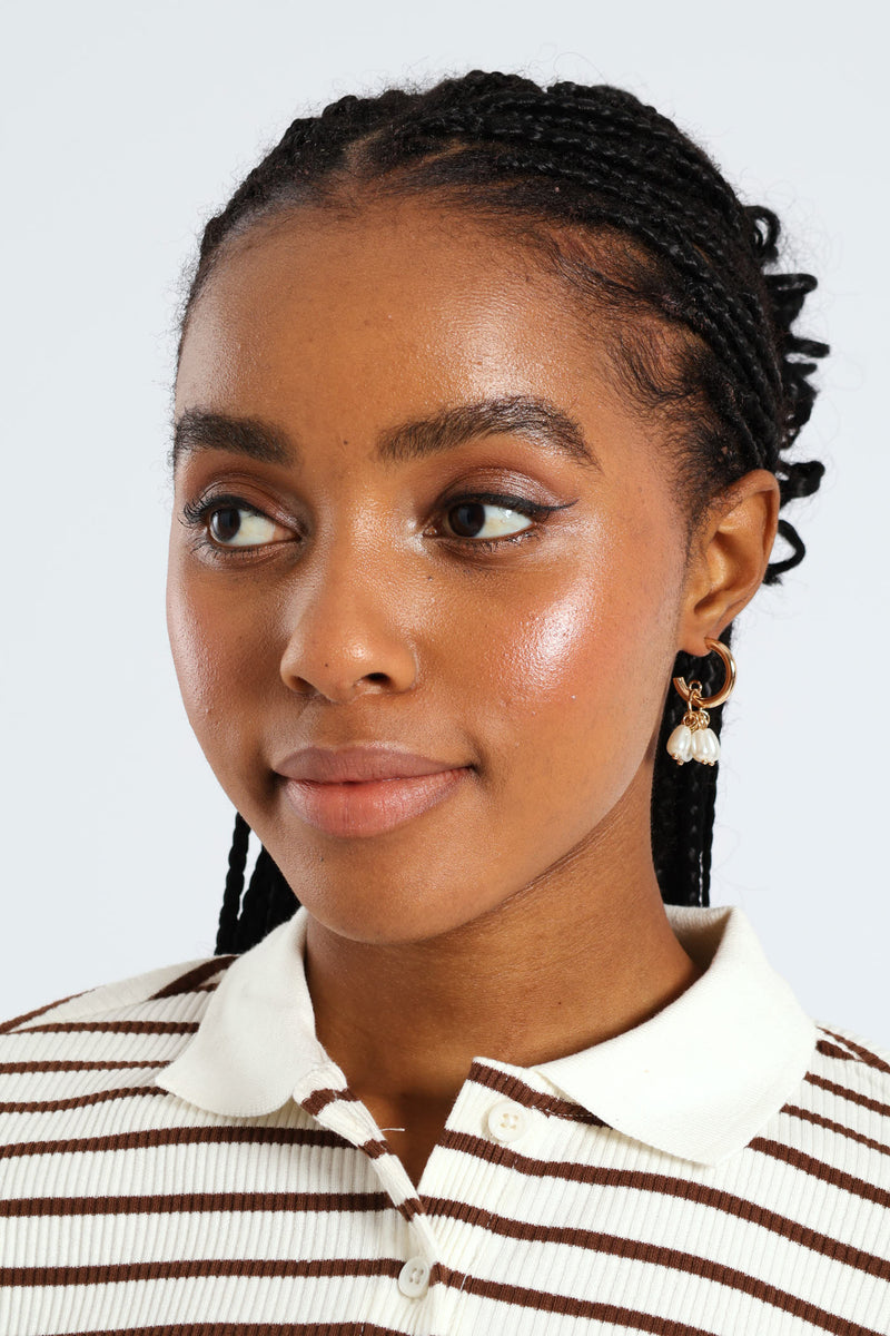 Multi Bead Small Hoop Earrings - Gold