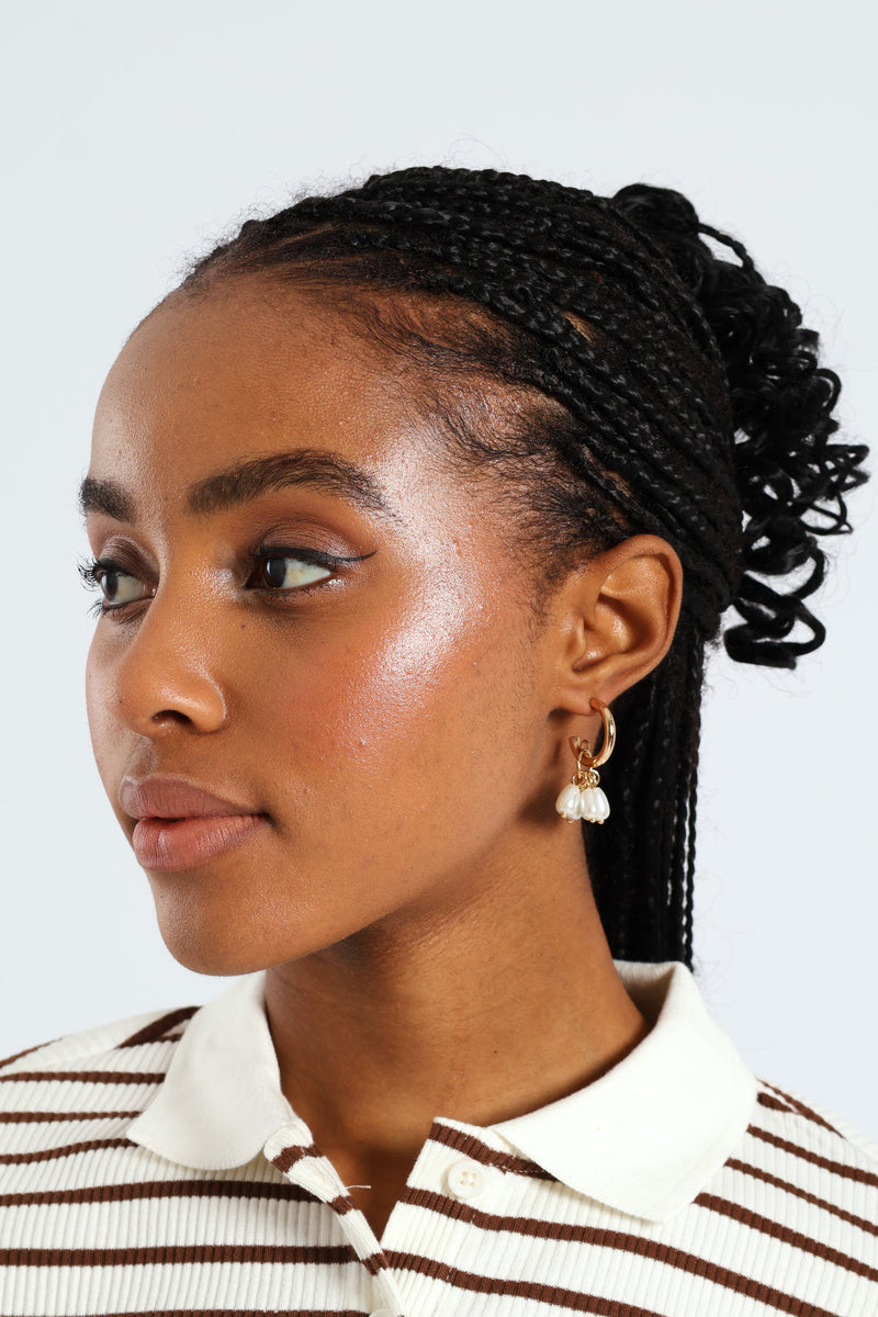 Multi Bead Small Hoop Earrings - Gold