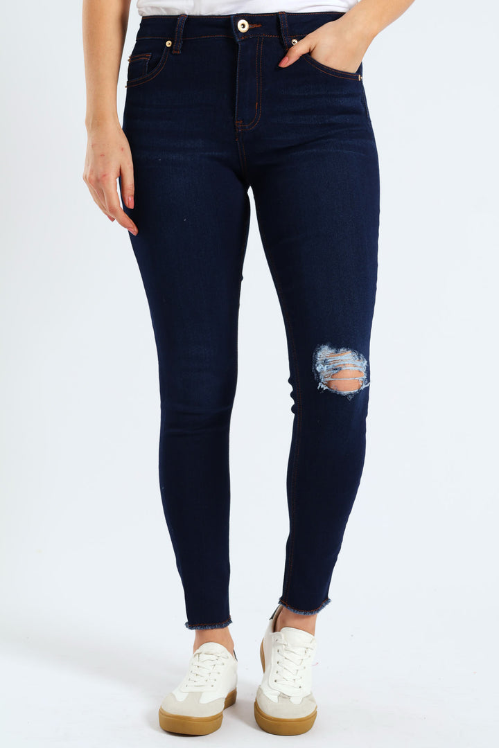 Slash Knee Anklegrazer Skinny Jean - Dark Wash
