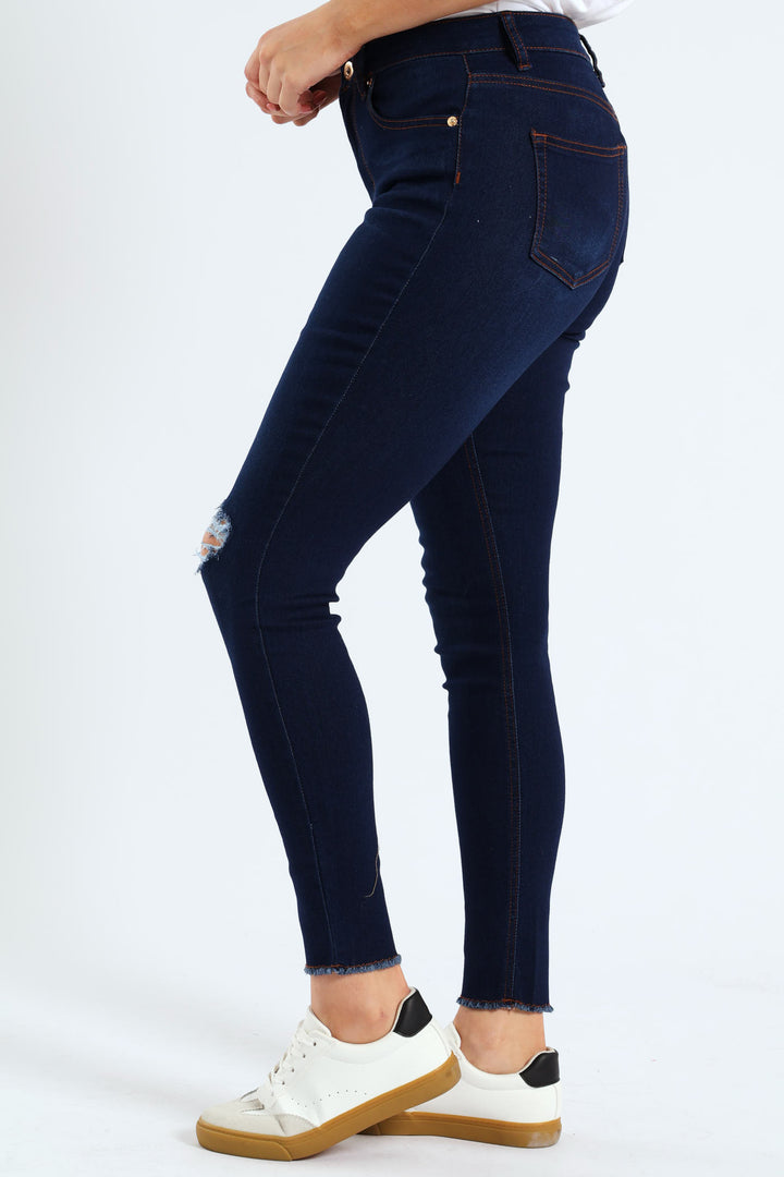 Slash Knee Anklegrazer Skinny Jean - Dark Wash