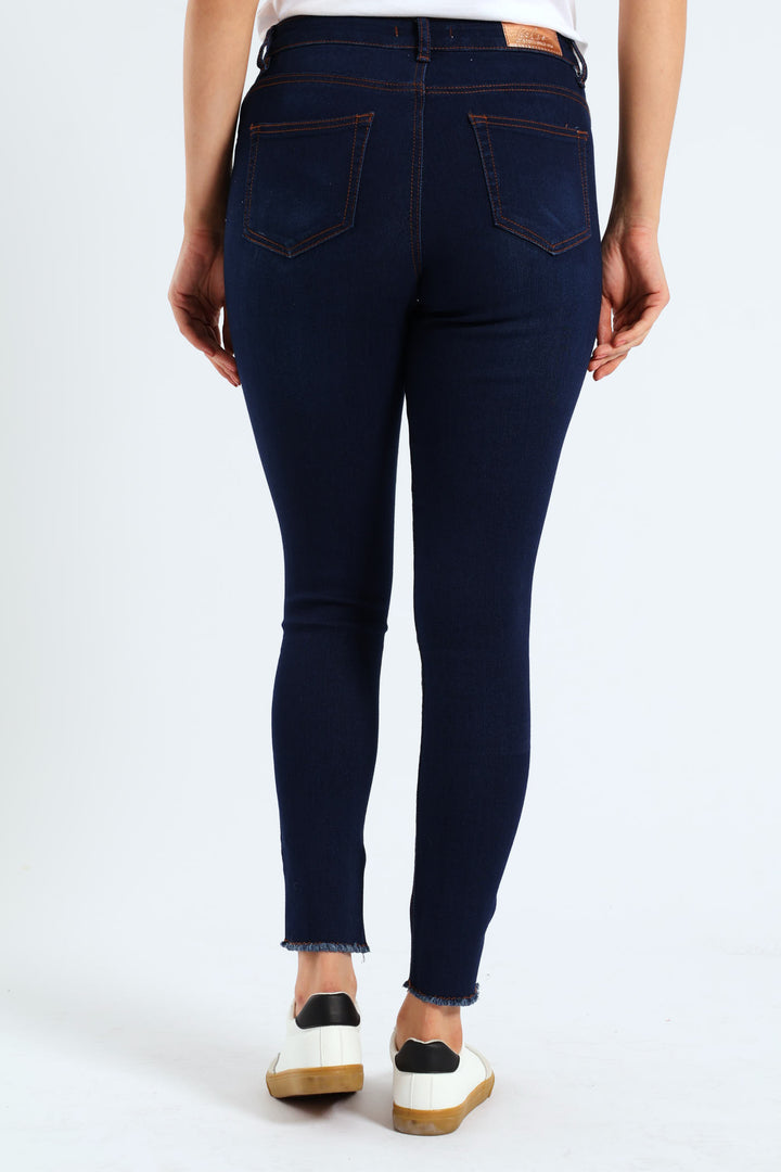 Slash Knee Anklegrazer Skinny Jean - Dark Wash