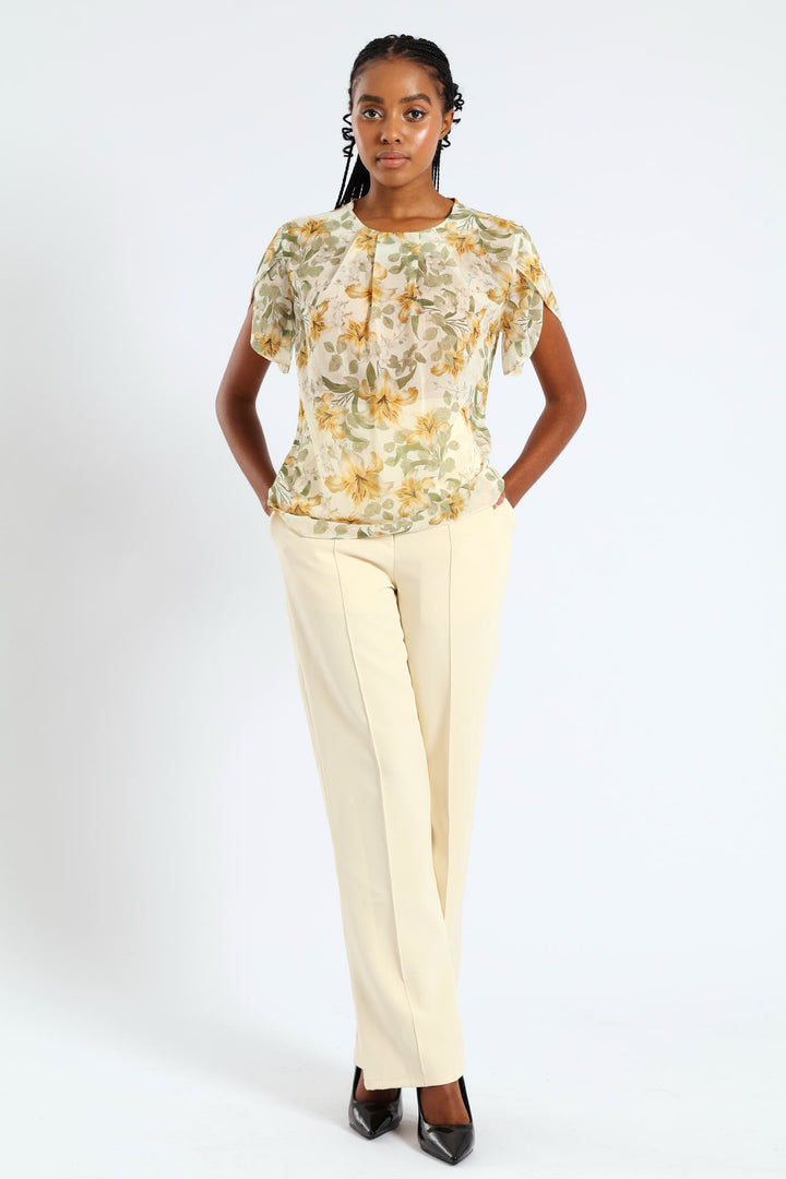 Pleat Neck Blouse - Cream