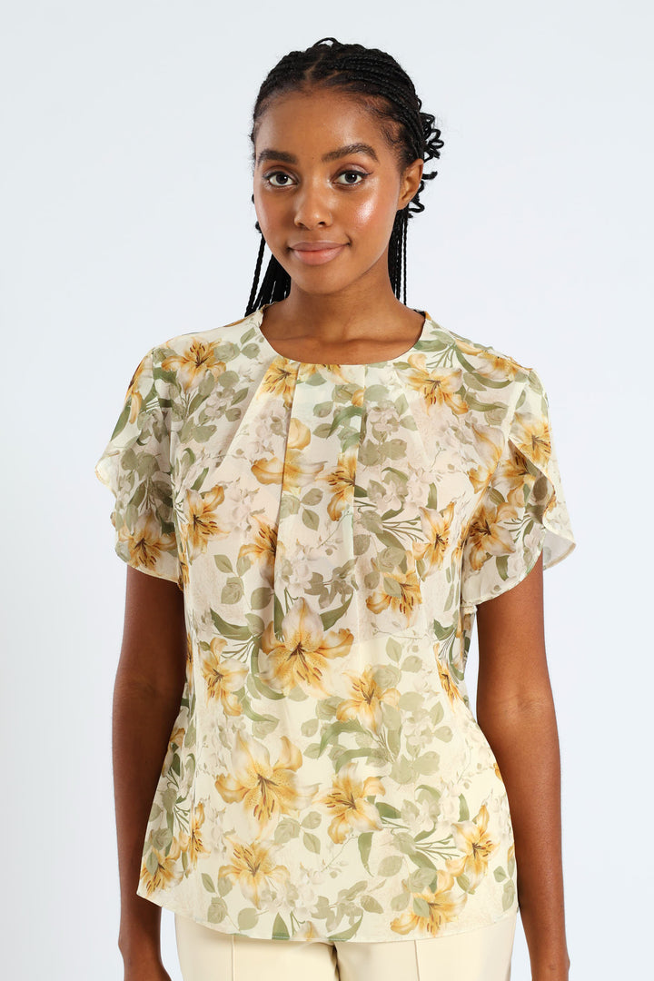 Pleat Neck Blouse - Cream