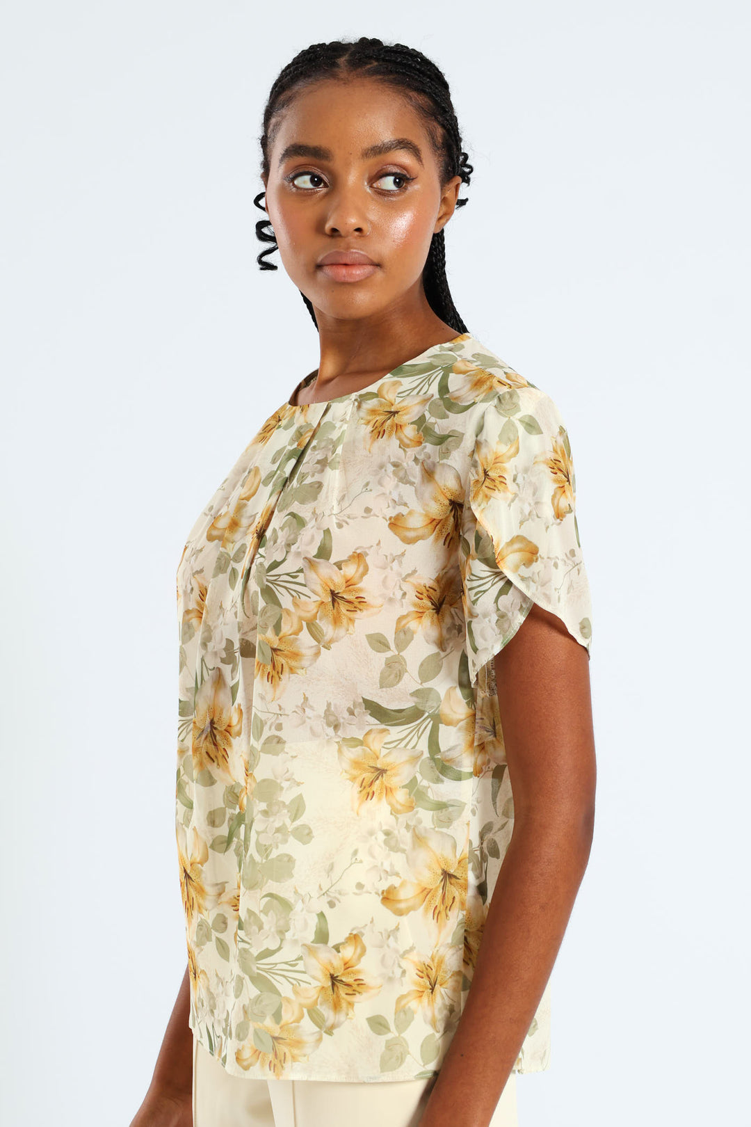 Pleat Neck Blouse - Cream