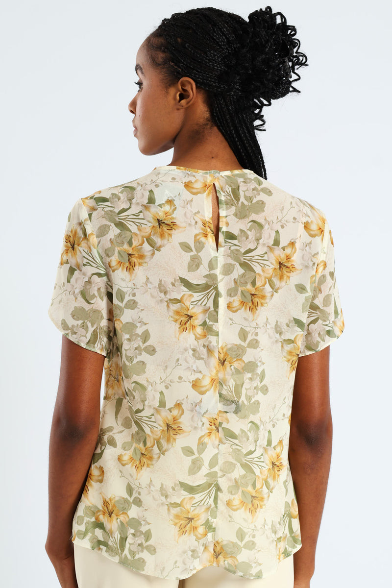 Pleat Neck Blouse - Cream