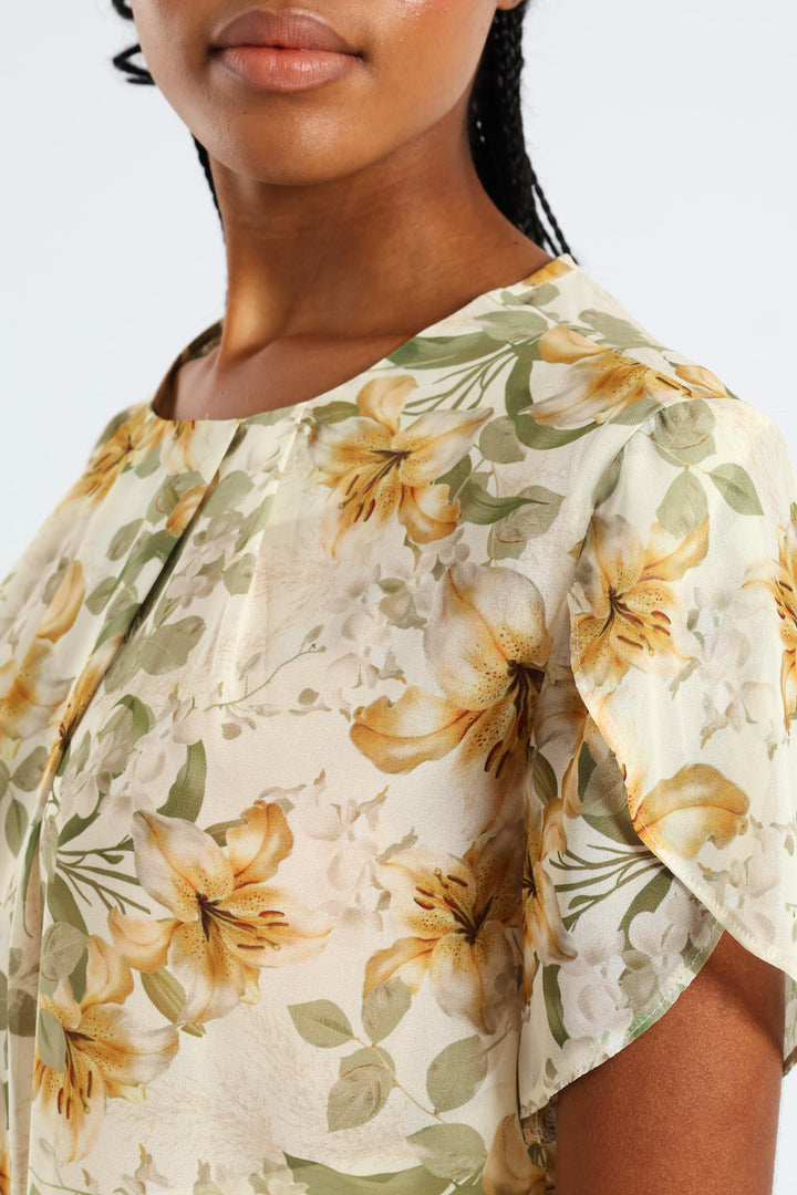 Pleat Neck Blouse - Cream