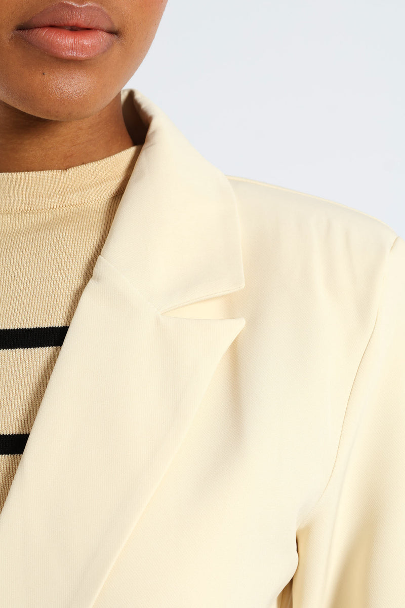 Long Length Double Button Sleeve Blazer - Cream