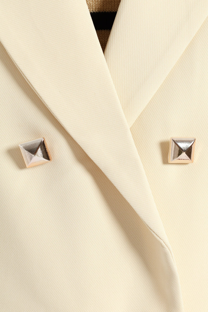 Long Length Double Button Sleeve Blazer - Cream