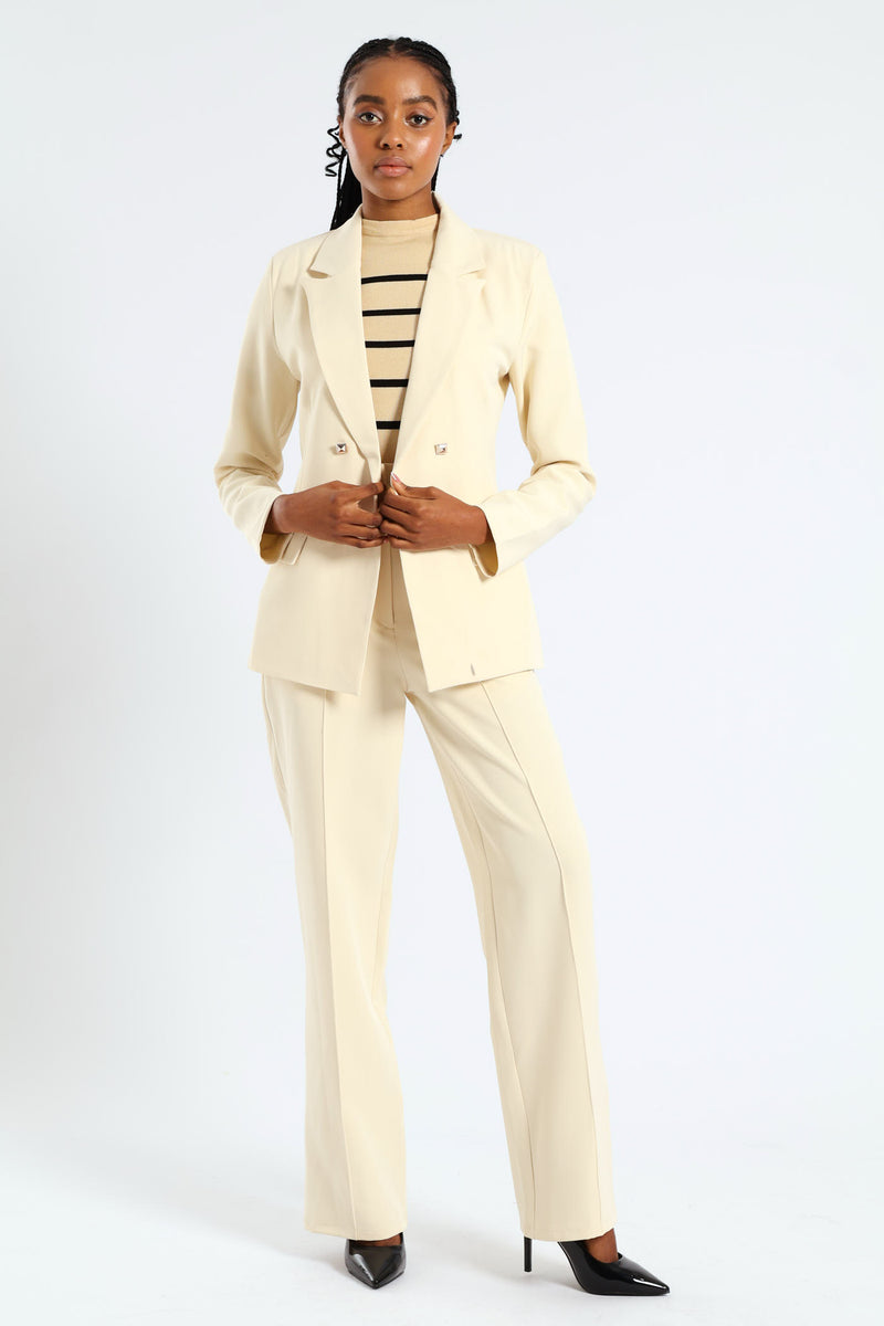 Jet Pocket Pin Tuck Straight Leg Pant - Cream