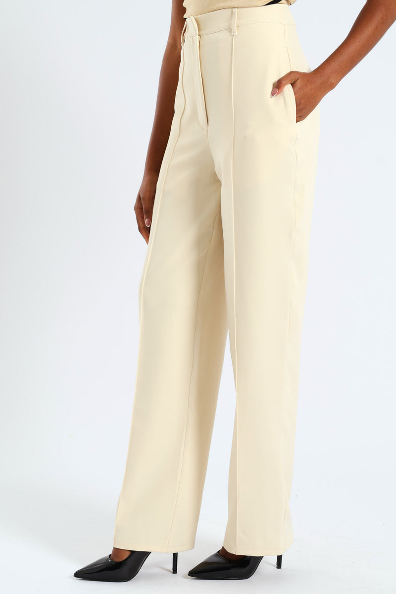 Jet Pocket Pin Tuck Straight Leg Pant - Cream