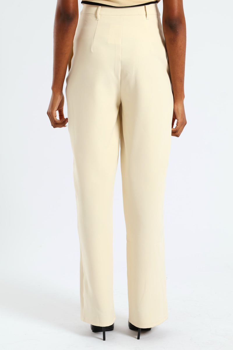 Jet Pocket Pin Tuck Straight Leg Pant - Cream