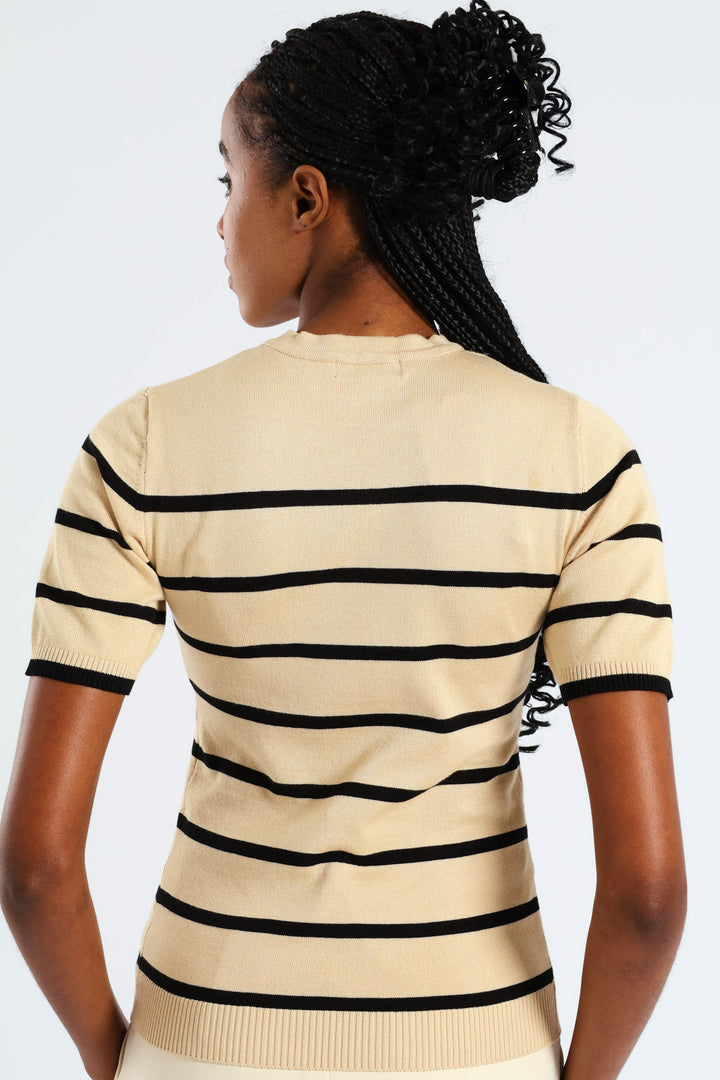 Hi Neck Striped Pullover - Taupe