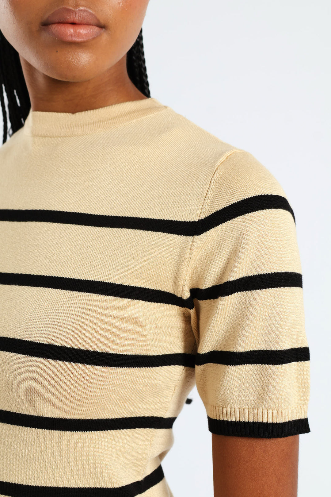 Hi Neck Striped Pullover - Taupe