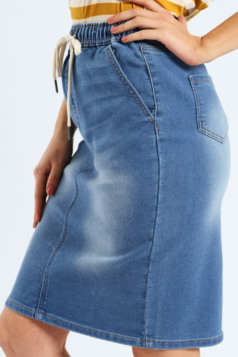 Denim Knit Pencil Skirt - Light Wash