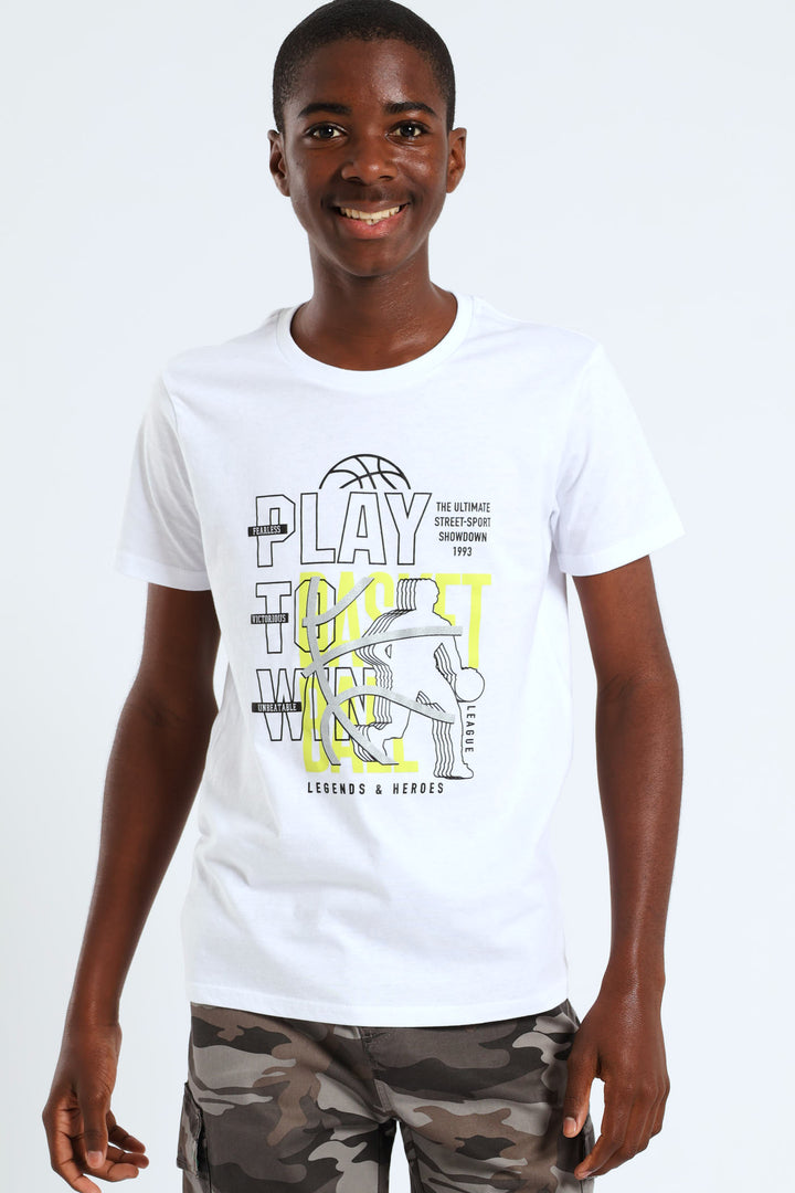 Boys Play Basketball Print Tee - White