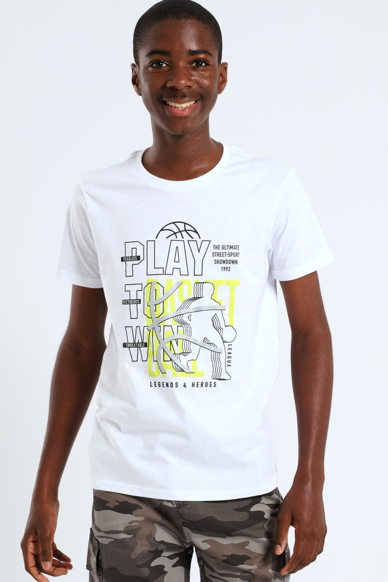 Boys Play Basketball Print Tee - White