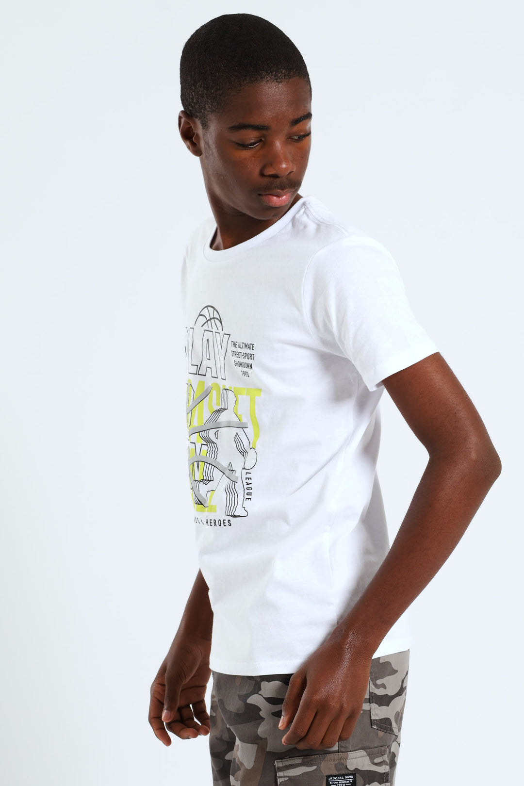 Boys Play Basketball Print Tee - White