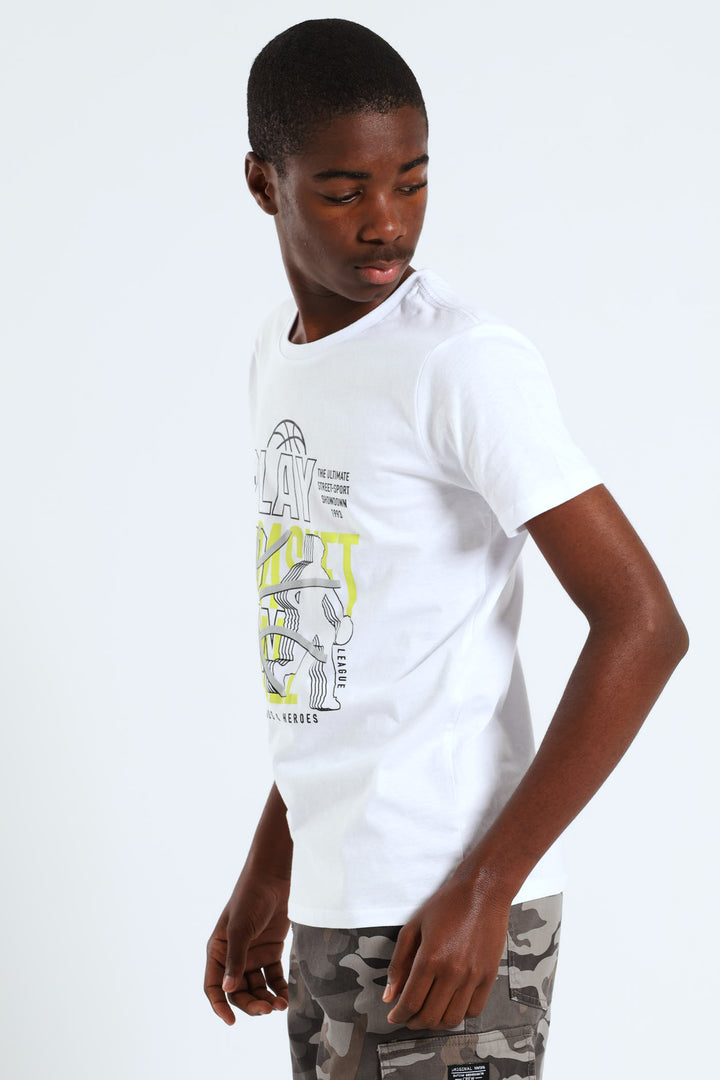Boys Play Basketball Print Tee - White